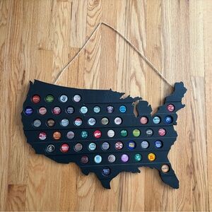 Black bottle cap soda map of United States hanging wall decor